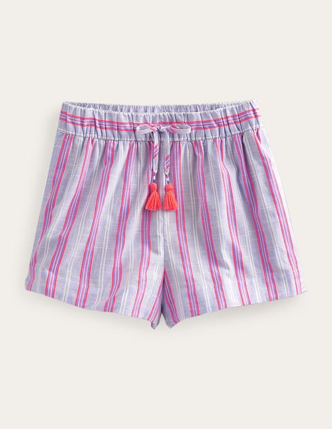 Gestreifte Shorts mit Tunnelzug Damen Boden, Blau/Wassermelonenrosa, Gestreift