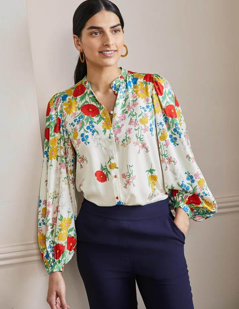 Blouson Sleeve Blouse - Ivory, Botanical Terrace