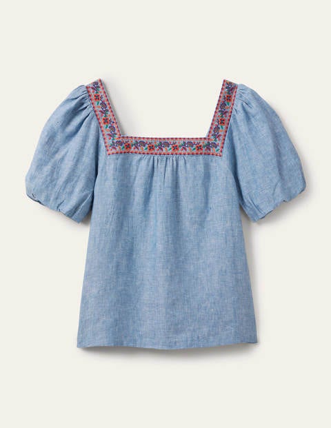 Square Neck Linen Top - Chambray | Boden US