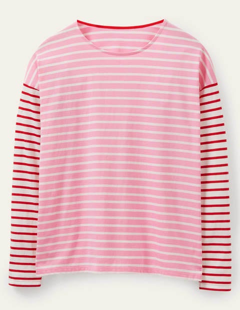 Dropped Shoulder Breton Top - Sachet Pink / Ivory Stripe | Boden US