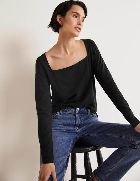 Long Sleeve Square Neck Top - Black | Boden US