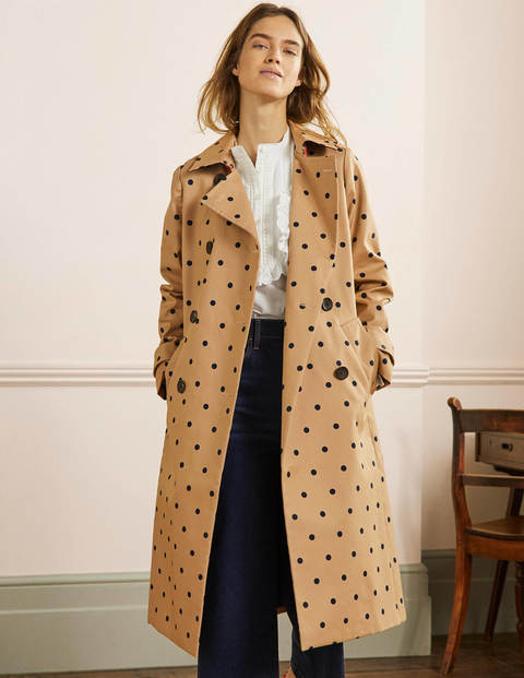 Printed Cotton Trench Coat - Ground Ginger, Spot | Boden US