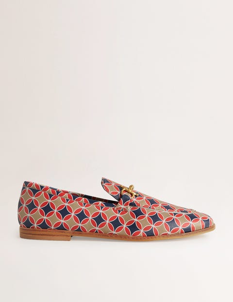 Bunt, Geometrisches Spiro-Muster, Loafer aus Leder mit Trensen, Damen, Boden, Bunt, Geometrisches Spiro-Muster