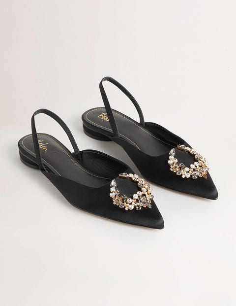 Embellished Satin Slingbacks - Black, Clear Jewels | Boden US