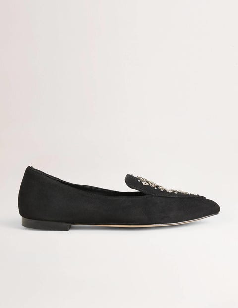 Verzierte Veloursleder-Loafer Damen Boden, Schwarz