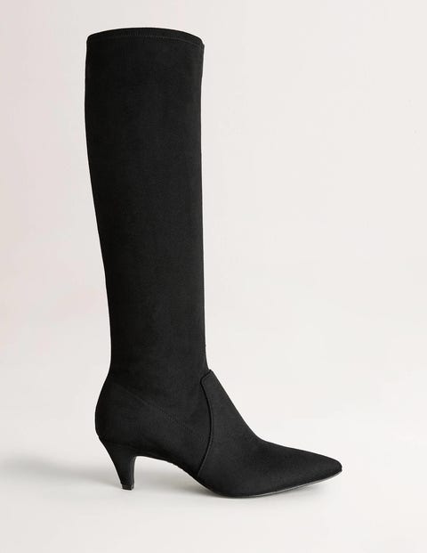 black kitten heel knee high boots