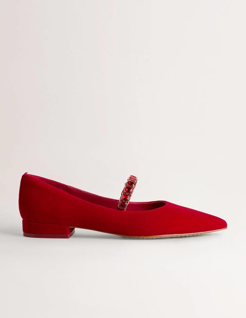Crystal Strap Mary Jane Shoes - Poinsettia