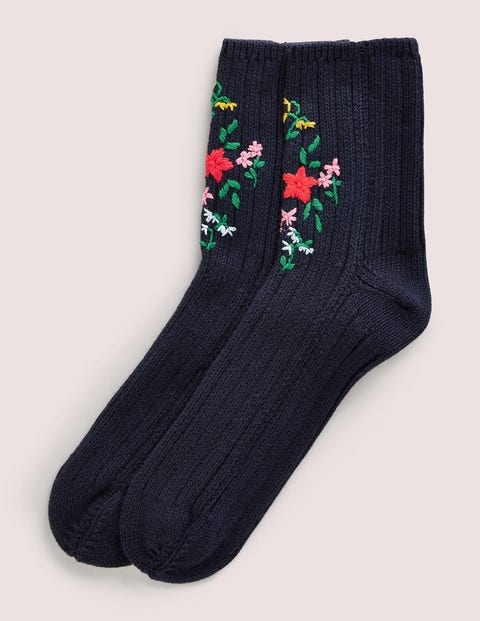 Embroidered Bed Socks - Navy | Boden US