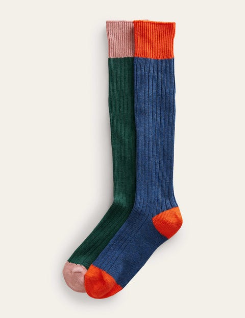 2 Pack Boot Socks - Green/ Navy 