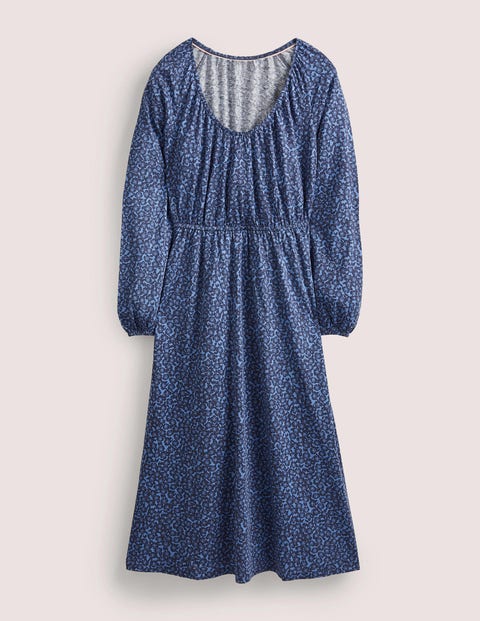 Jersey-Midikleid mit Rundhalsausschnitt Women Boden, Rivierablau, Gruppierte Blüten