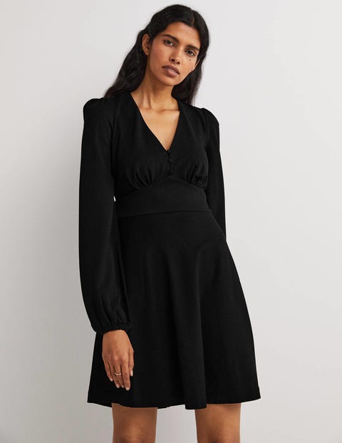 V-Neck Jersey Tea Dress - Black