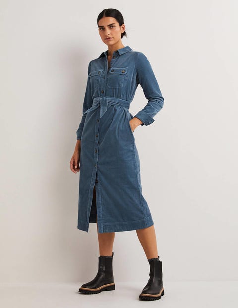 Corduroy Midi Shirt Dress - Mid Blue | Boden US