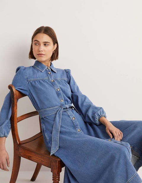 Western Denim Midi Shirt Dress | art-kk.com