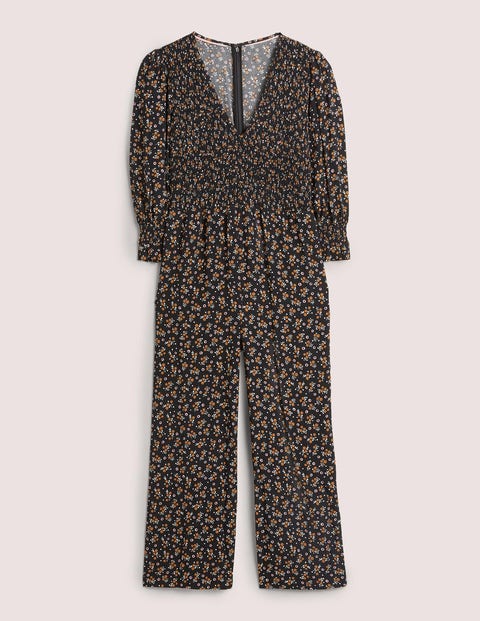 boden - Jumpsuit mit gesmoktem Oberteil Damen , Schwarz, Beerenzweig