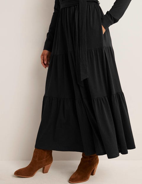 Tiered Jersey Maxi Shirt Dress - Black | Boden US