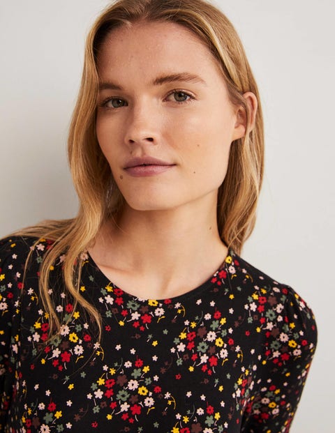 Crew Neck Jersey Midi Dress - Black, Dotty Sprig | Boden UK