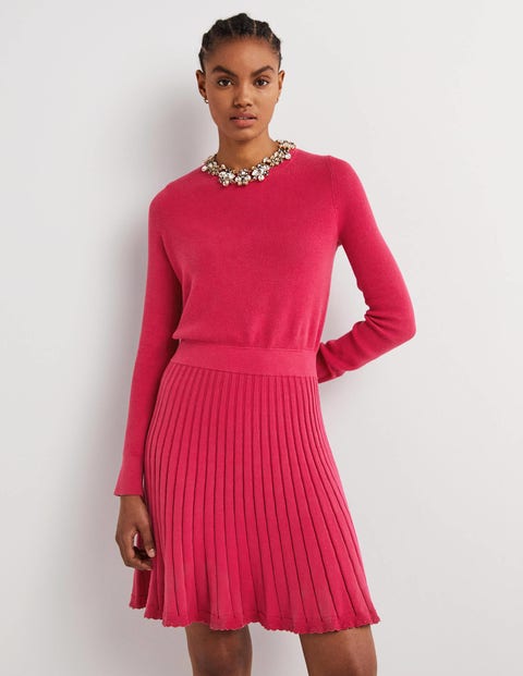 Pleated Knitted Mini Dress - Sweet Rose | Boden UK