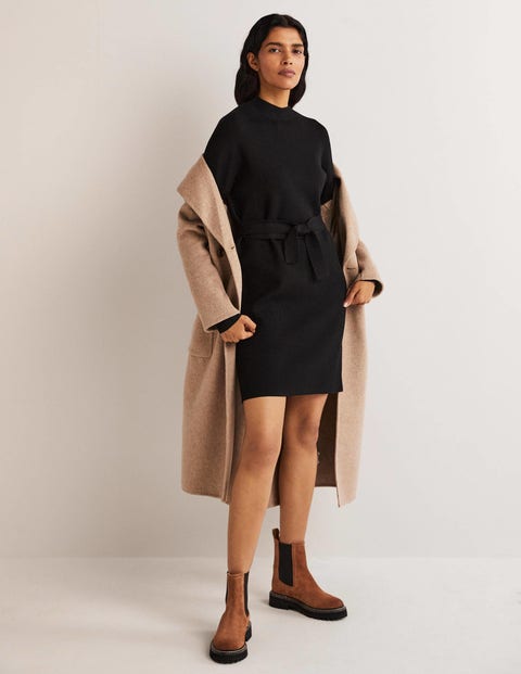 High Neck Knitted Shift Dress - Black | Boden US