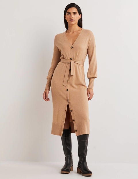 Knitted Cardigan Midi Dress - Camel Melange | Boden UK