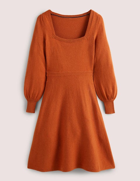 Square Neck Knitted Dress Brown Women Boden