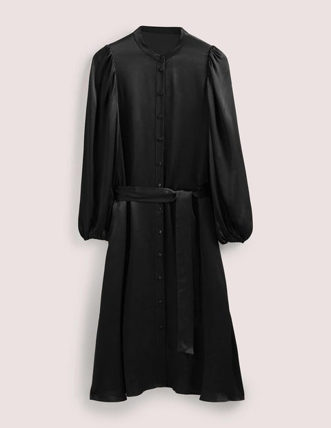 Satin Midi Shirt Dress Black Women Boden