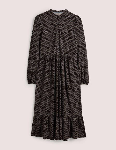 Buttoned Jersey Midi Dress Black Women Boden