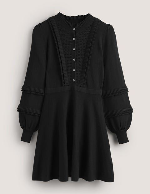 Frill Knitted Mini Dress - Black | Boden UK