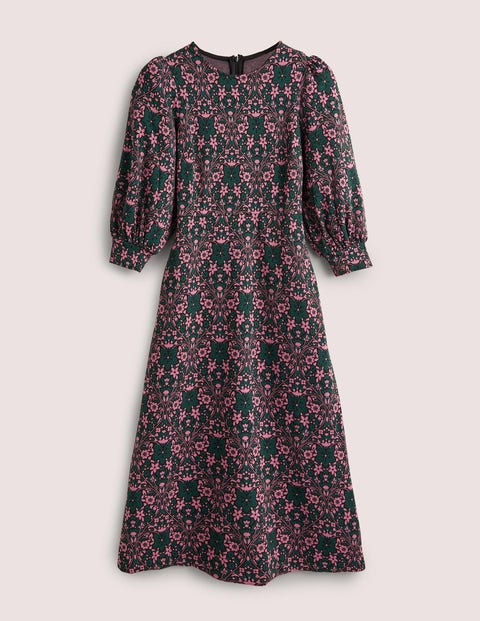 Blouson Sleeve Jacquard Dress - Trekking Green, Heart Bloom | Boden US