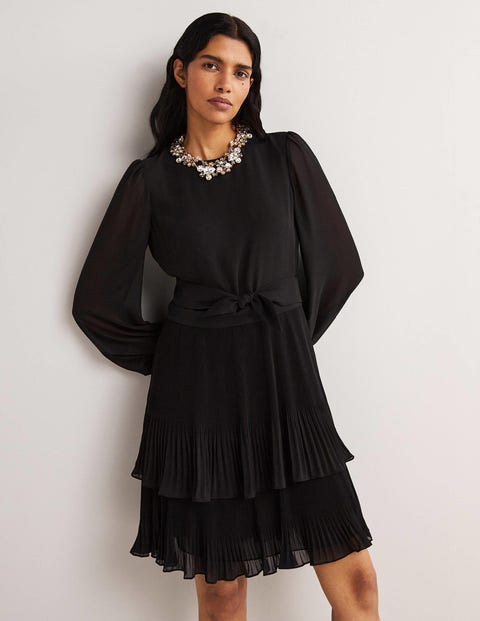 The Plisse Mini Dress - Black | Boden UK