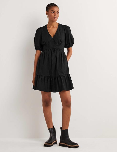 Puff Sleeve Tiered Dress - Black | Boden US