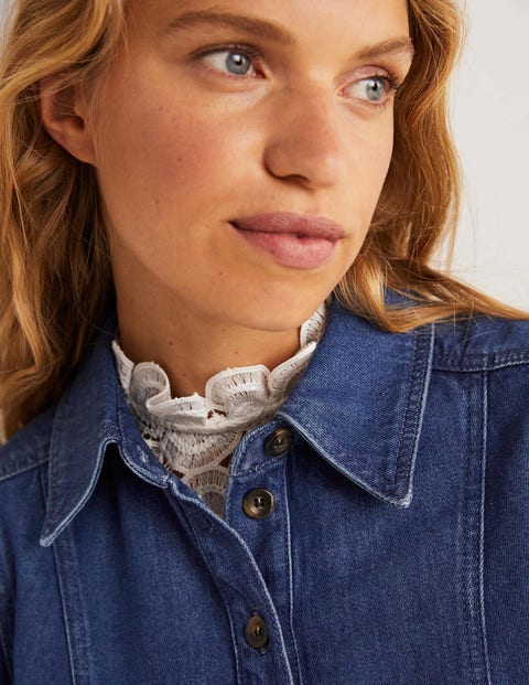 Puff Sleeve Denim Mini Dress - Mid 