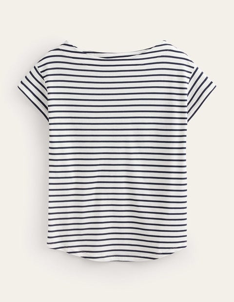 Boden Supersoft Boat Neck T-shirt Ivory / Navy Stripe Women
