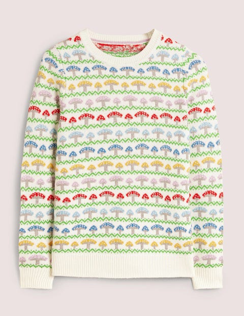 Fair Isle Sweater - Ivory, Mushroom 