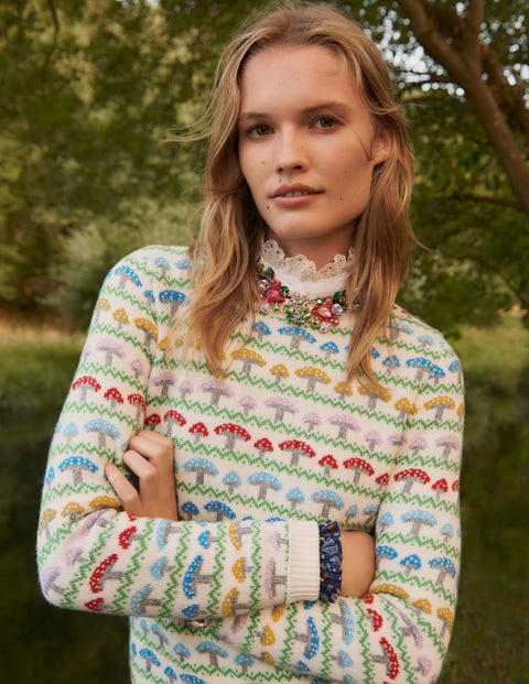 Fair Isle Sweater - Ivory, Mushroom 