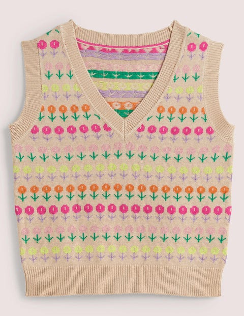 V-neck Knitted Sweater Vest - Chinchilla Melange, Floral | Boden US