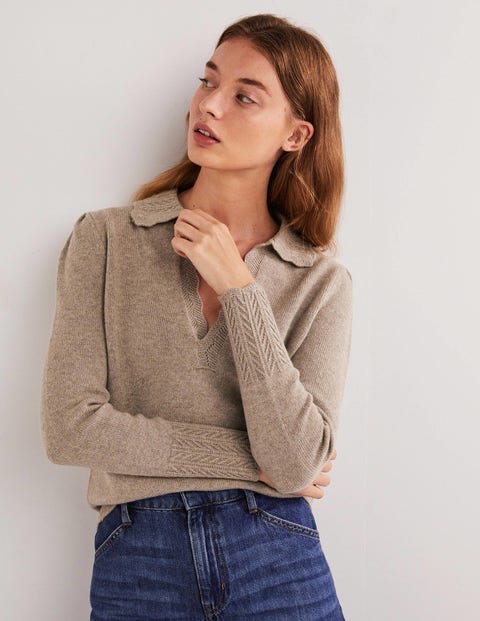 Artikel klicken und genauer betrachten! - Kaschmirpullover mit Pointelle-Kragen | im Online Shop kaufen