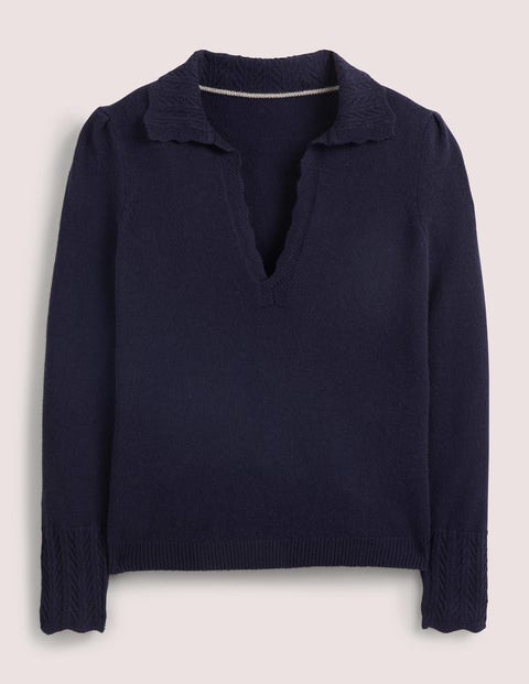 Boden Navy Cashmere Detail Collar Jumper
