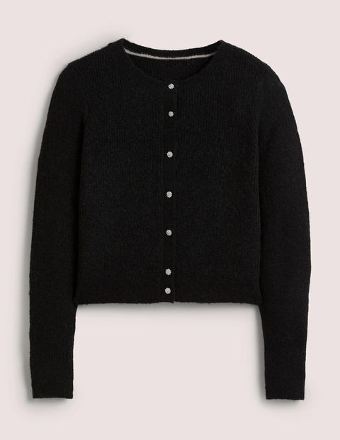 Jewel Button Fluffy Cardigan - Black | Boden US