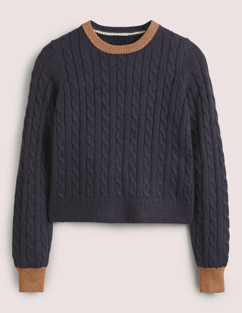 Fluffy Cable Sparkle Jumper - Navy 