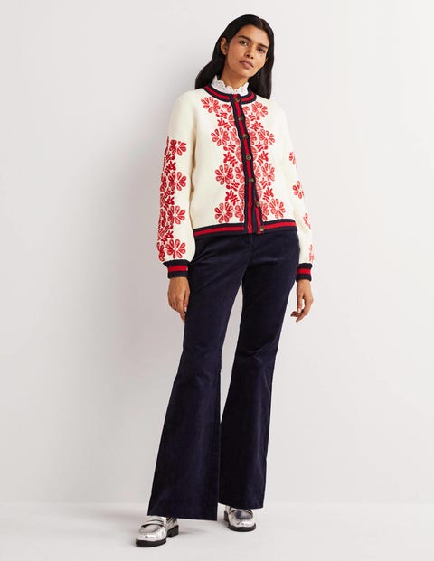 Knitted Bomber Jacket - Ivory, Red 