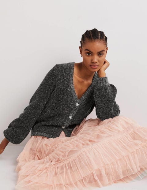 Metallic Fluffy Cardigan - Charcoal 