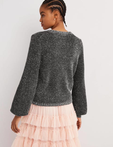 Metallic Fluffy Cardigan - Charcoal 