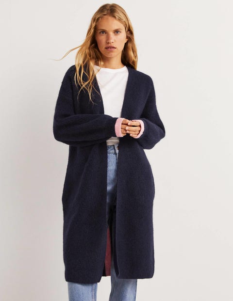 Longline Fluffy Cardigan - Navy, Pink 