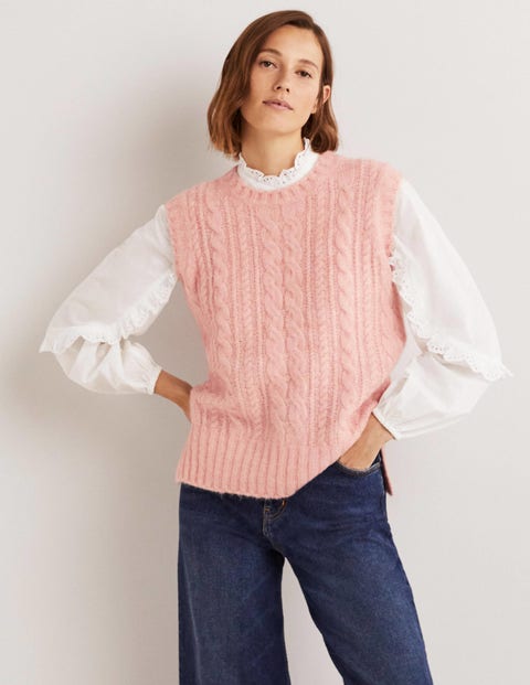 Relaxed Cable Sweater Vest - Pink Frosting | Boden US