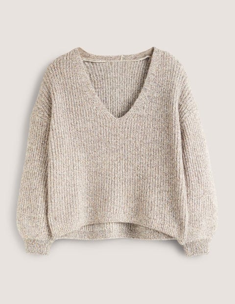 Chunky Fluffy V-Neck Jumper - Ivory 