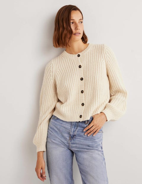 Bevidst sjæl hule Cream Chunky Ribbed Fluffy Cardigan - Warm Ivory | Boden US