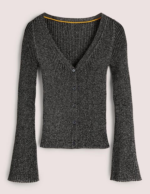 Ribbed Metallic Cardigan - Gold | Boden US