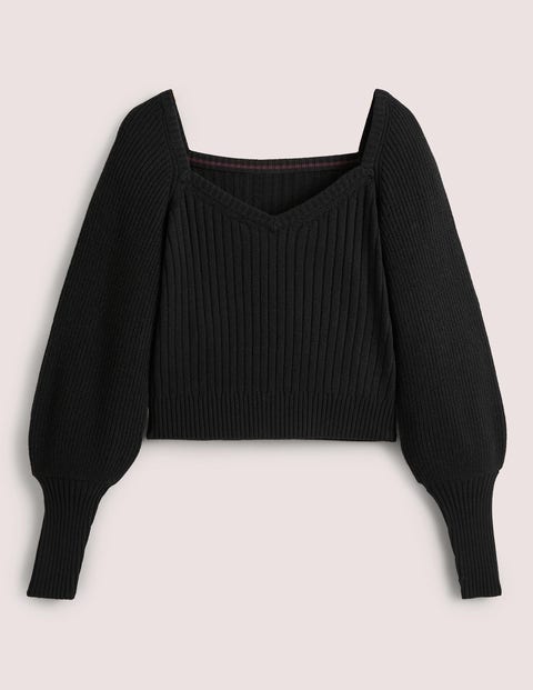 Pullover mit Herzausschnitt und Blousonärmeln - Schwarz | Boden DE