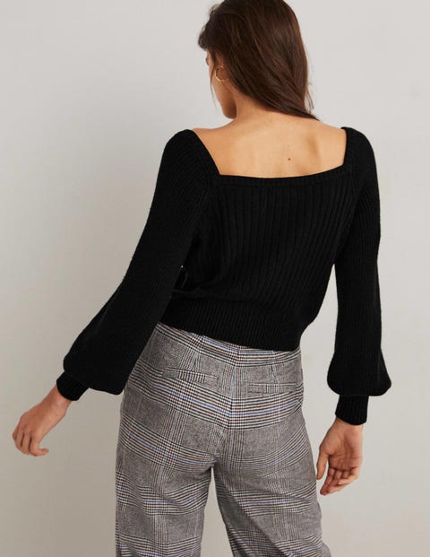 Pullover mit Herzausschnitt und Blousonärmeln - Schwarz | Boden DE
