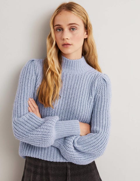 Ribbed Fluffy High Neck Jumper - Corporal Blue Melange | Boden US